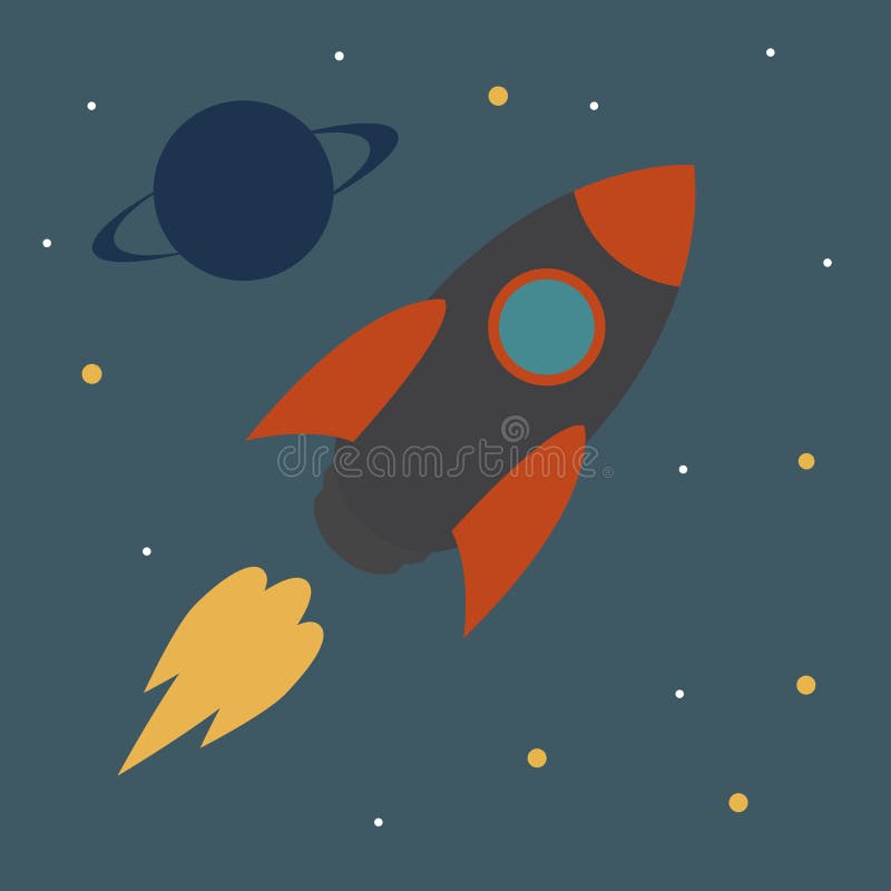 Rocket ship flying through space stock illustration