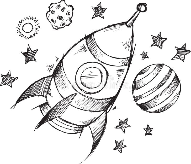 Rocket Space Doodle Sketch Vector Illustration Art. Rocket Space Doodle Sketch Vector Illustration Art