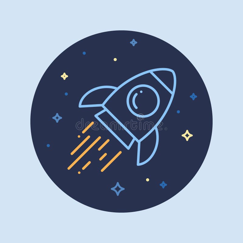 Rocket In Space Line Icon stock illustrationer Rocket In Space Line Icon stock illustrationer