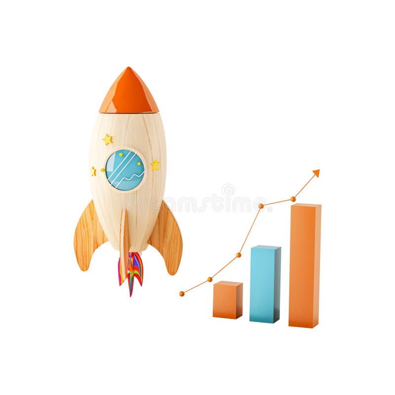Rocket spaceship with 3d business bar graph for concepts, generated ai royalty free illustration
