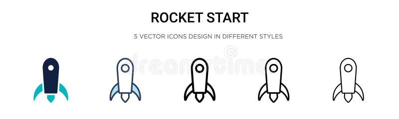 Rocket start icon in filled, thin line, outline and stroke style. Vector illustration of two colored and black rocket start vector royalty free illustration