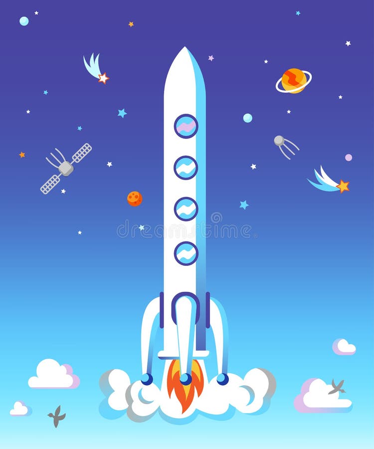 Rocket take off flat vector illustration royalty free illustration
