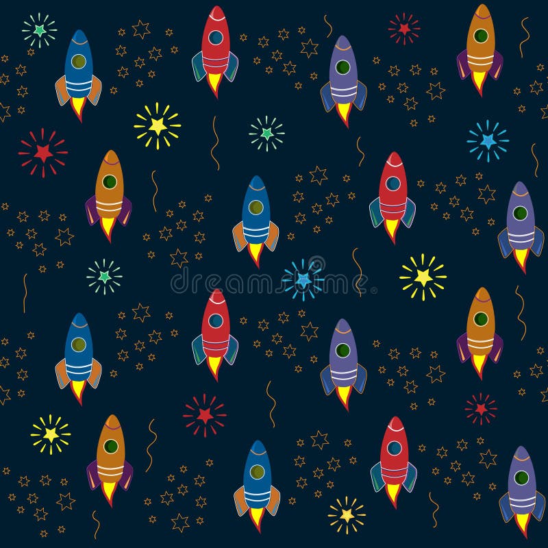 Rocketsofdifferentcolorsondarkbluebackground,vector Stock