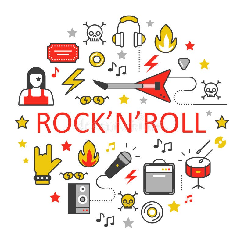 Rocknrolllijn Art Thin Icons Set met Muzikale Instrumenten stock illustratie Rocknrolllijn Art Thin Icons Set met Muzikale Instrumenten stock illustratie