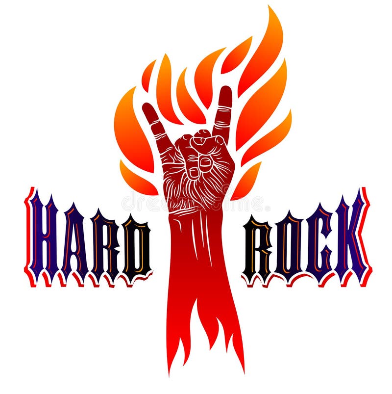 Rockowy r?ka znak na ogieniu, gor?cym muzycznym rock and roll gest w, p?omieniach, hard rock festiwalu, koncert, klub, wektorowy royalty ilustracja Rockowy r?ka znak na ogieniu, gor?cym muzycznym rock and roll gest w, p?omieniach, hard rock festiwalu, koncert, klub, wektorowy royalty ilustracja