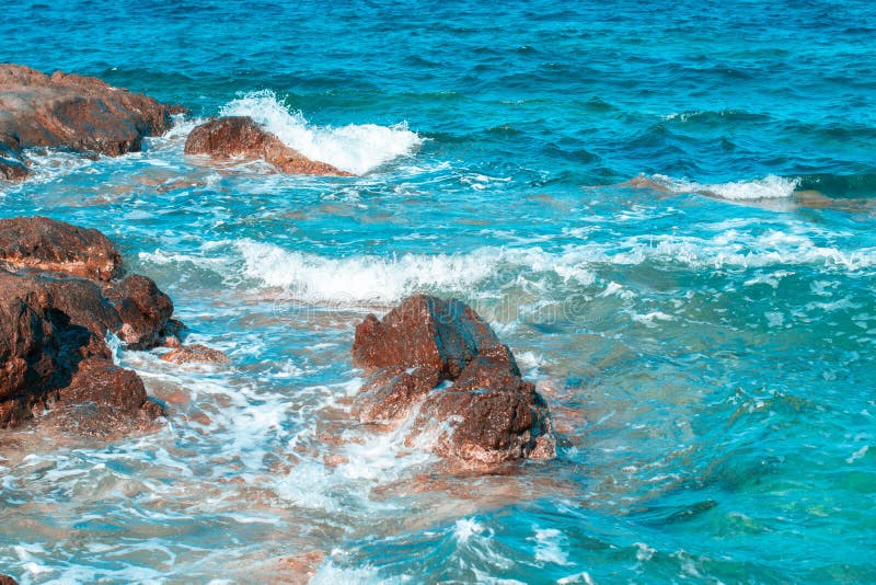 Vibrant Top View Of Blue Sea Water And Rocks Stock Image Image Of