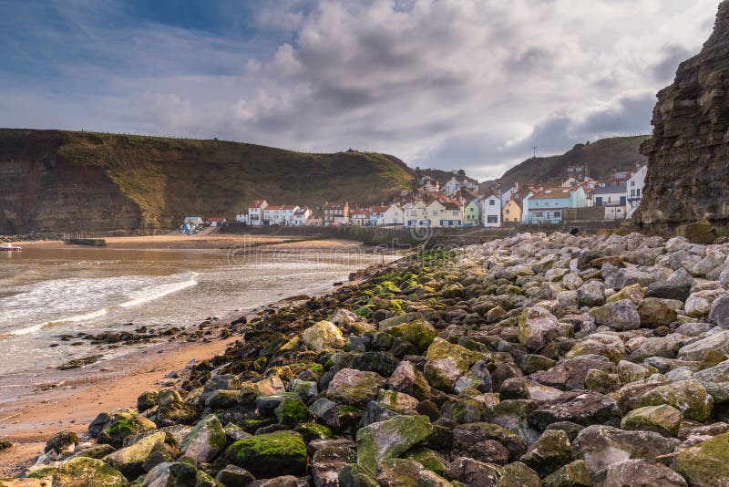 Rocks in Staithes Harbour stock photo Rocks in Staithes Harbour stock photo