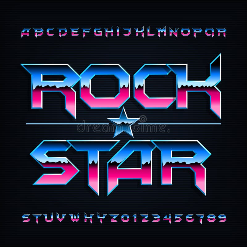 Rock star alphabet font. Metallic beveled letters and numbers. Stock vector typescript for your design. Rock star alphabet font. Metallic beveled letters and numbers. Stock vector typescript for your design.