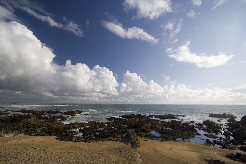 Rocky beach at sunset