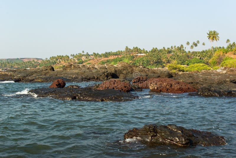 Rocky coast of Arabian sea in Goa