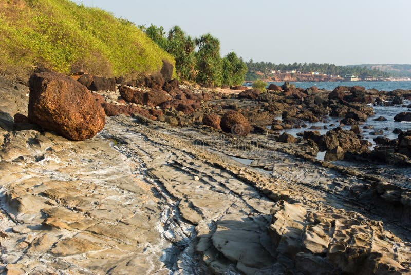 Rocky coast of Arabian sea in Goa