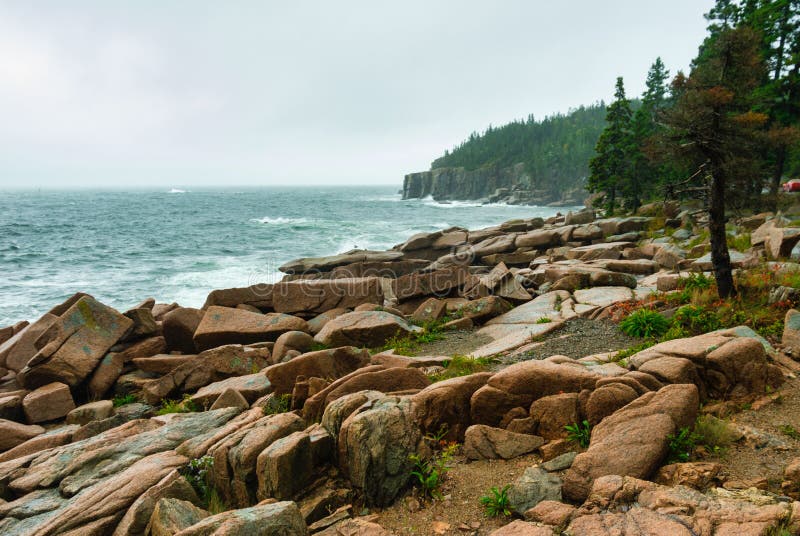 Rocky Coast in the Rain, Acadia NP, Maine. Rain on the Rocky Coast near Otter Cliffs in Acadia National Park, Maine, USA royalty free stock photos Rocky Coast in the Rain, Acadia NP, Maine. Rain on the Rocky Coast near Otter Cliffs in Acadia National Park, Maine, USA royalty free stock photos