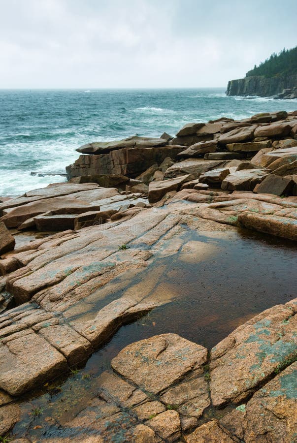 Rocky Coast in the Rain, Acadia NP, Maine. Rain on the Rocky Coast near Otter Cliffs in Acadia National Park, Maine, USA stock photo Rocky Coast in the Rain, Acadia NP, Maine. Rain on the Rocky Coast near Otter Cliffs in Acadia National Park, Maine, USA stock photo