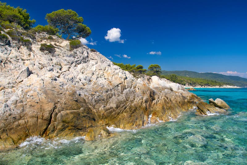 Rocky coastline and a beautiful clear water