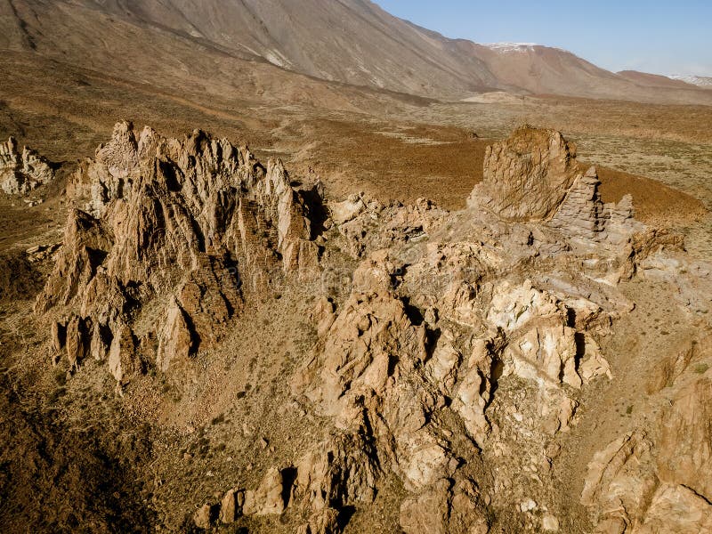 Rocky desert, extraterrestrial landscape view. Roque Cinchado in Teide National Park, Tenerife, Canary Islands, Spain.