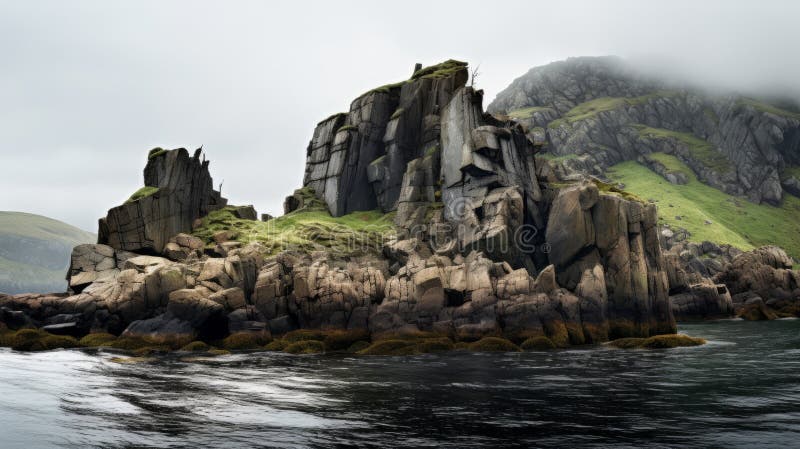 Rocky Island: Detailed Atmospheric Portraits Of A Sharp Bouldered Islet vector illustration