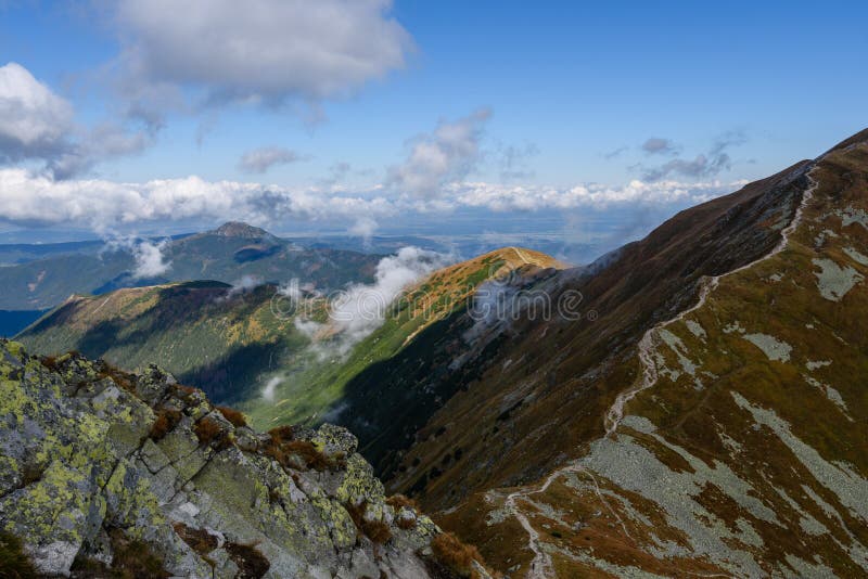 Rocky mountain peak area view in slovakia - vintage look