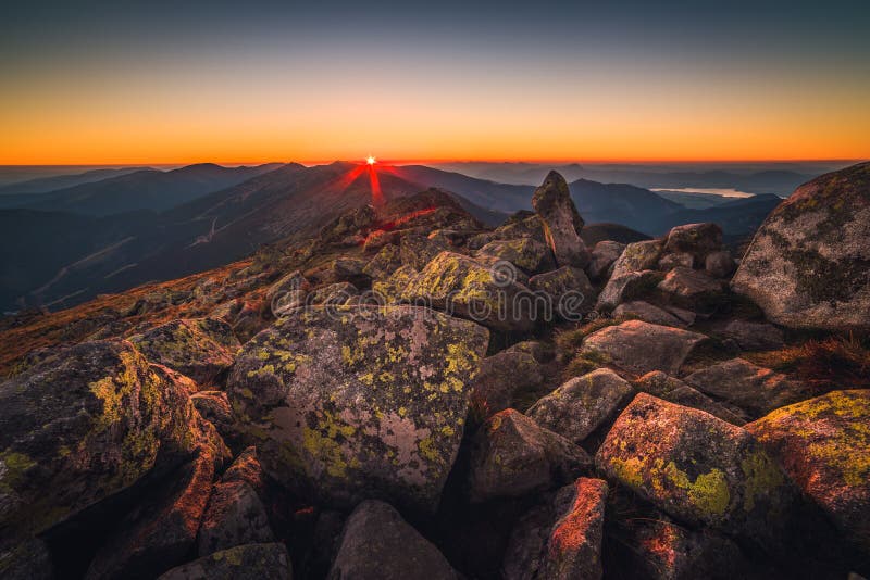 Rocky Mountain Peak. Mountain Landscape at Sunset.