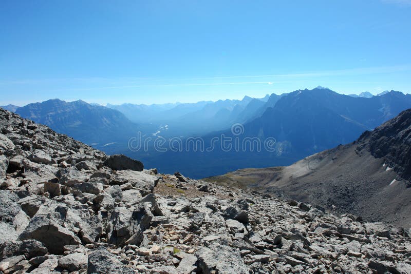 Rocky mountains. View of rocky mountains from the hiking trail beside mountain edith cavell, jasper national park, alberta, canada stock photo Rocky mountains. View of rocky mountains from the hiking trail beside mountain edith cavell, jasper national park, alberta, canada stock photo