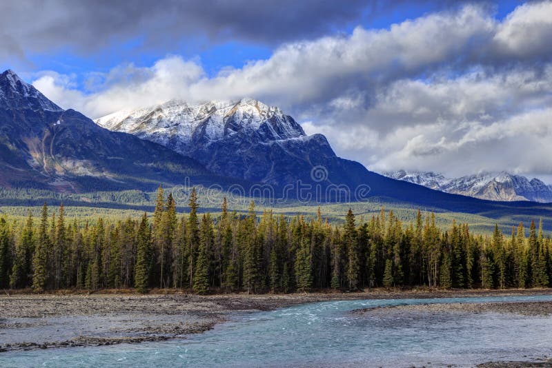 Rocky Mountains and Athabasca River Stock Image Image of canadian