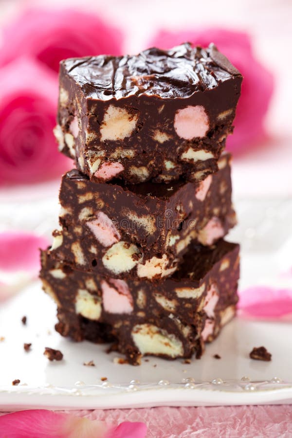 Rocky road cake stock photo. Image of snack, pink, filling 22288630