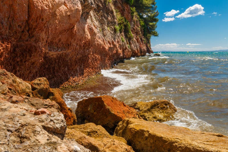 Rocky seashore. stock photo. Image of catalonia, cliff - 100864778