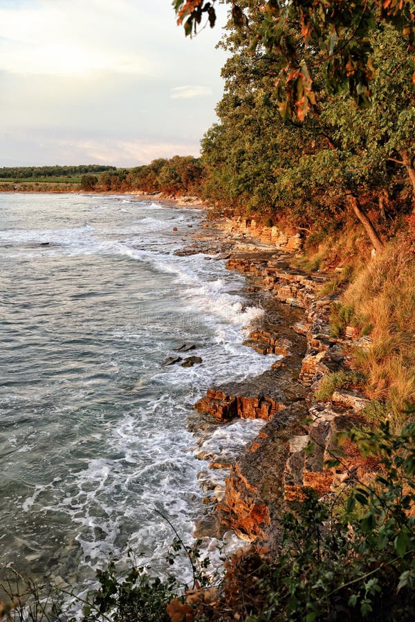 Rocky Seaside com água espumosa imagem de stock