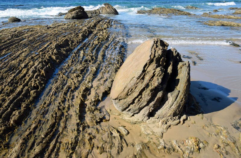 Rocky shoreline at Crystal Cove State Park, Southern California.