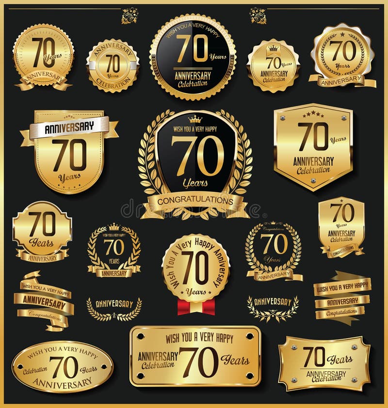 Rocznicowego retro rocznika złote odznaki i etykietki wektorowi ilustracji Rocznicowego retro rocznika złote odznaki i etykietki wektorowi ilustracji