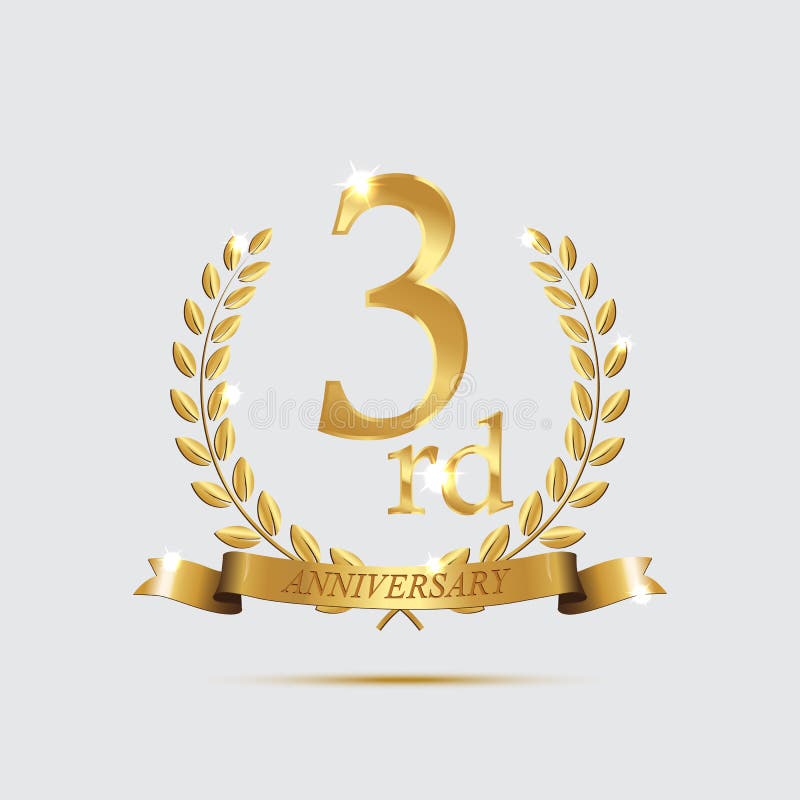 3 rocznicowy złoty symbol Złoci laurowi wianki z faborkami i trzeci rocznicy roku symbol na lekkim tle ilustracja wektor 3 rocznicowy złoty symbol Złoci laurowi wianki z faborkami i trzeci rocznicy roku symbol na lekkim tle ilustracja wektor