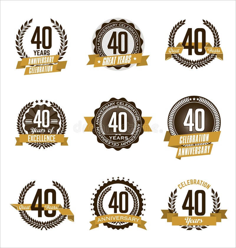 Rocznicowych Złocistych odznak rok 40th Świętować ilustracji Rocznicowych Złocistych odznak rok 40th Świętować ilustracji