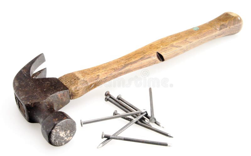 Old vintage hammer and nails for home construction. Old vintage hammer and nails for home construction