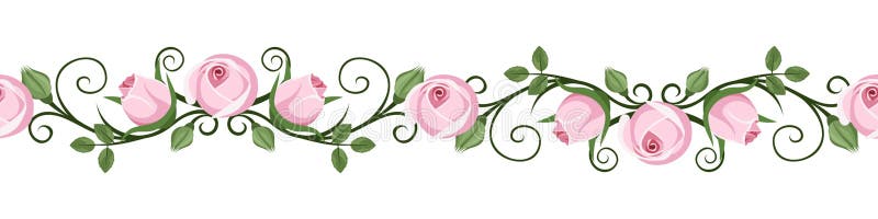 Rocznik horyzontalne bezszwowe winiety z menchii różą pączkują. Wektorowa ilustracja. ilustracji