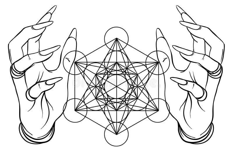 Rocznik istoty ludzkiej stylowe ręki z świętymi geometria symbolami Dotwork ilustracji Rocznik istoty ludzkiej stylowe ręki z świętymi geometria symbolami Dotwork ilustracji