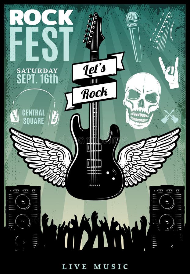 Rocznik muzyki rockowej Fest szablon ilustracji Rocznik muzyki rockowej Fest szablon ilustracji