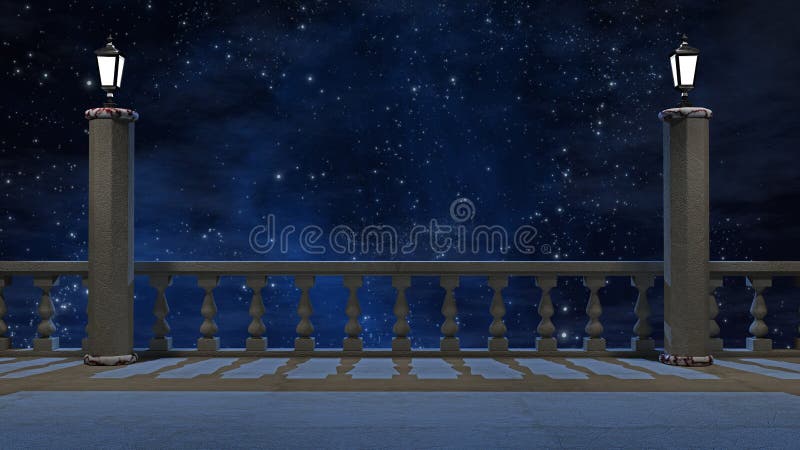 Rocznika balkon z widokiem piękny nocne niebo ilustracja wektor Rocznika balkon z widokiem piękny nocne niebo ilustracja wektor
