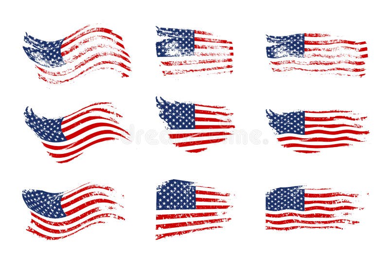 Rocznika falowania usa flaga set Wektorowe falowanie flaga amerykańskie na grunge teksturze