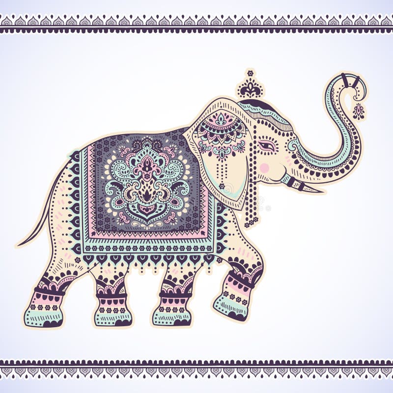 Rocznika graficzny wektorowy Indiański lotosowy etniczny słoń Afrykanin tri