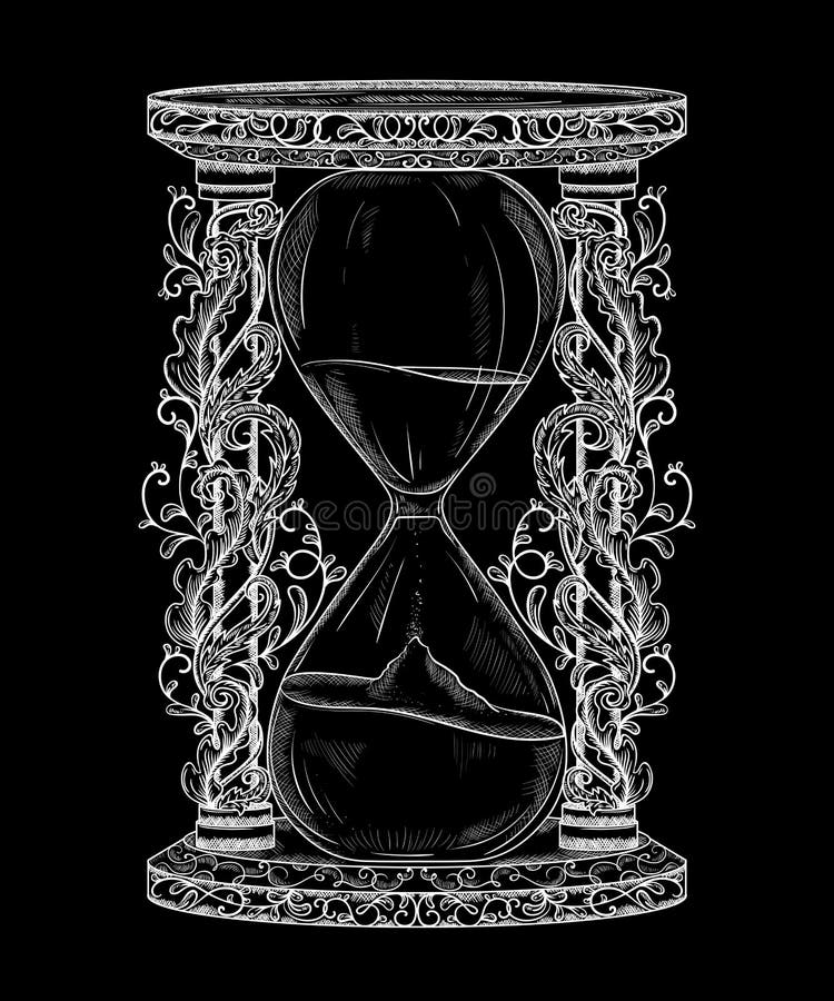 Rocznika hourglass z kwiecistym ornamentem Grawerujący styl royalty ilustracja