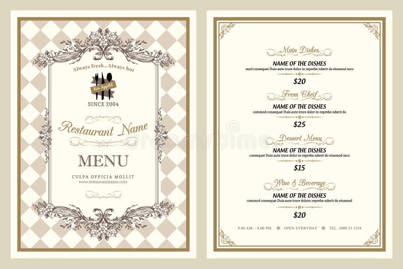 Rocznika menu stylowy restauracyjny projekt ilustracja wektor Rocznika menu stylowy restauracyjny projekt ilustracja wektor