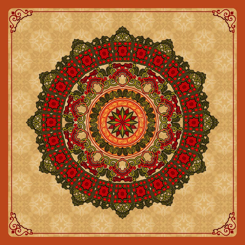 Rocznika ornamentacyjny projekt kolorowy, arabesk mandala/różyczka