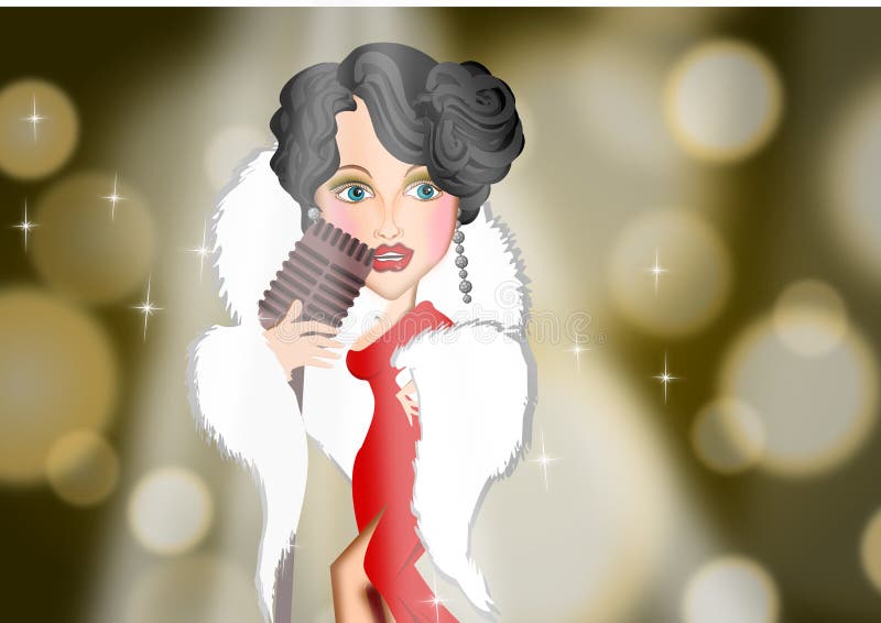 Rocznika piosenkarza kobieta na sceny tła ilustracjach royalty ilustracja Rocznika piosenkarza kobieta na sceny tła ilustracjach royalty ilustracja