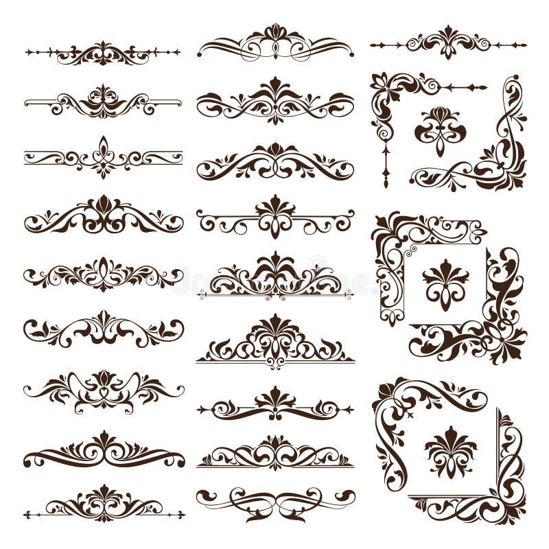 Rocznika projekta elementów ornamentów rama osacza krawężników retro majcherów i adamaszkowego wektoru ustalonej ilustraci royalty ilustracja Rocznika projekta elementów ornamentów rama osacza krawężników retro majcherów i adamaszkowego wektoru ustalonej ilustraci royalty ilustracja
