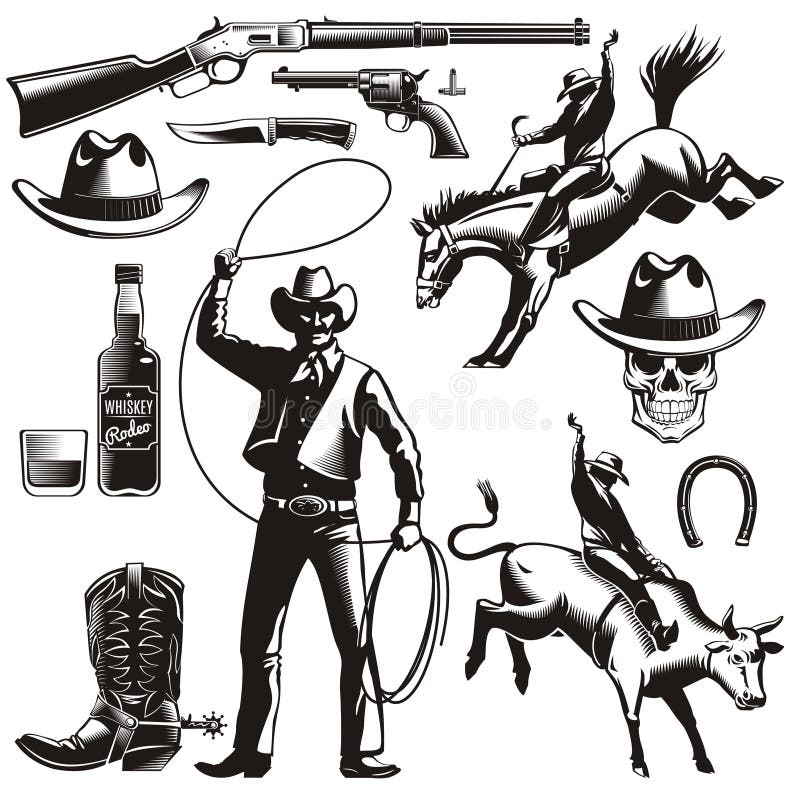 Rocznika rodeo elementy Ustawiający royalty ilustracja Rocznika rodeo elementy Ustawiający royalty ilustracja