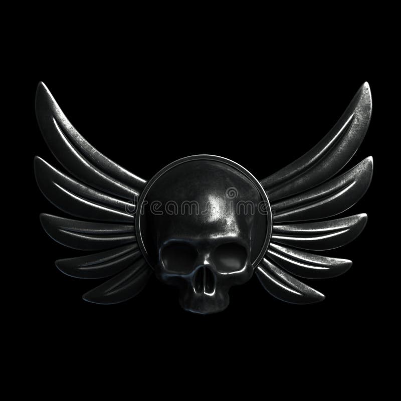Rocznika rowerzysty czaszka z metalem Uskrzydla na czarnym tle 3d ren royalty ilustracja Rocznika rowerzysty czaszka z metalem Uskrzydla na czarnym tle 3d ren royalty ilustracja