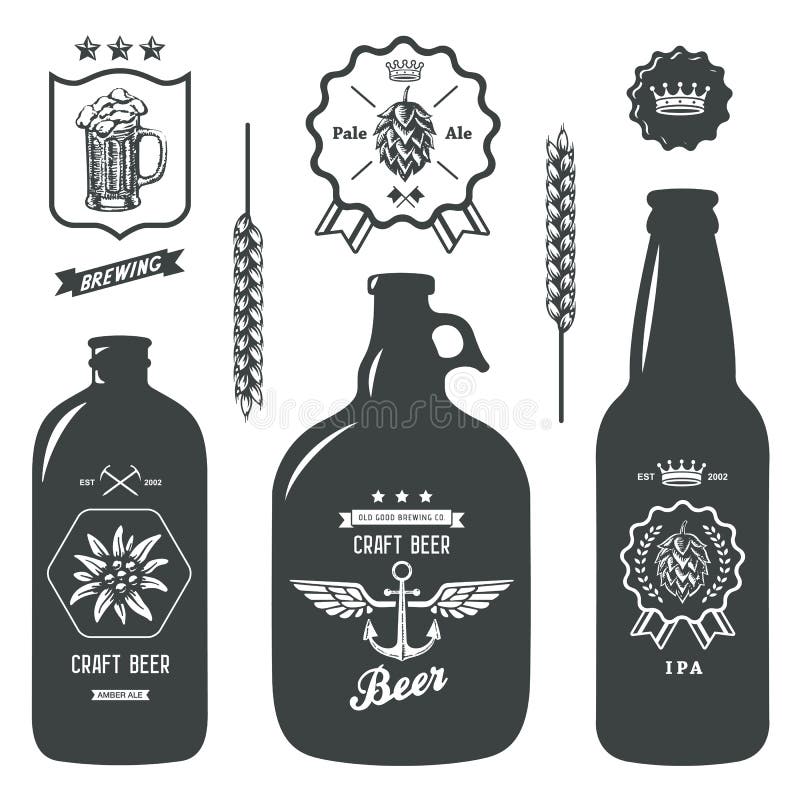 Rocznika rzemiosła piwnych butelek browaru etykietki znaka set