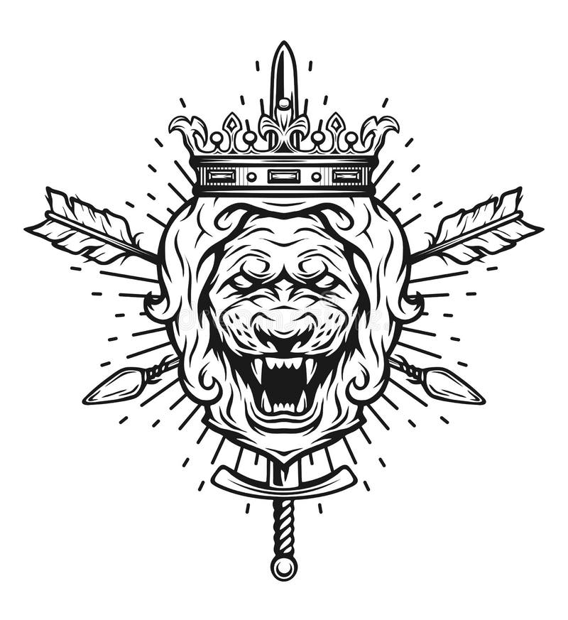 Rocznika symbol lew głowa, korona ilustracji