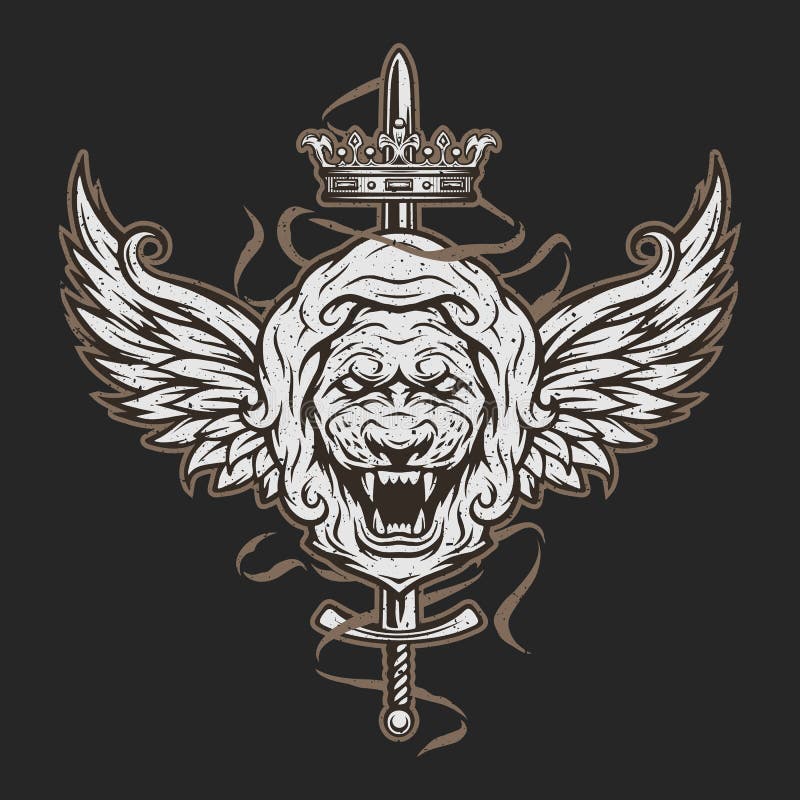 Rocznika symbol lew głowa, skrzydła i ilustracji