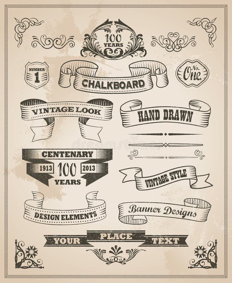 Vintage retro hand drawn banner set - vector illustration with texture added. Vintage retro hand drawn banner set - vector illustration with texture added