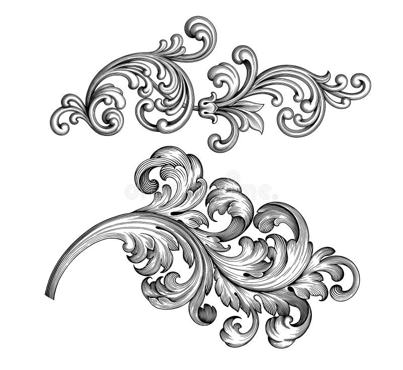 Rocznika wiktoriański ramy granicy kwiecistego ornamentu retro deseniowego tatuażu Barokowa ustalona ślimacznica grawerujący kali ilustracja wektor